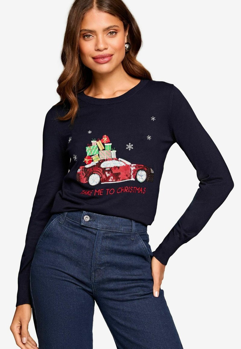Lipsy CHRITMAS SLOGAN CREW NECK- REGULAR FIT - Pulóver - navy blue car