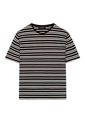 Sort-hvid vandretstribet t-shirt med korte ærmer og rund hals med almindelig pasform.