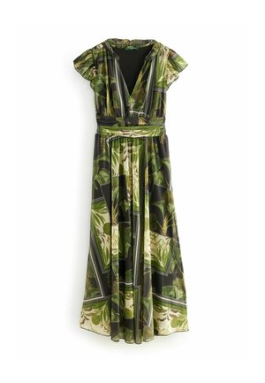 TALL FIT - PLEATED FLORAL V-NECK - Maxi šaty - green floral geo print