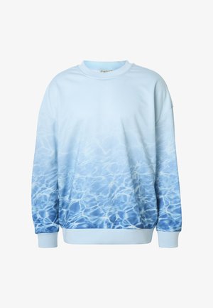 Hele sinine ümarkaelusega dressipluus, millel veemustri lainetused kaovad keskosast varrukate mansettide ja allääre suunas.