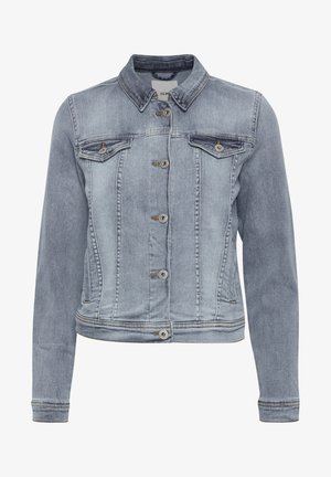 Denim jakna svijetloplave boje s uskim krojem, dugmadi, dva džepa na prsima i klasičnom ovratniku. Sadrži suptilne izblede i detalje šivanja.