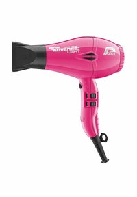 Parlux Advance Light haardroger in felroze, met een zwarte mondstuk, ergonomische grip, bedieningsknoppen en een gestructureerd handvat voor stabiliteit.