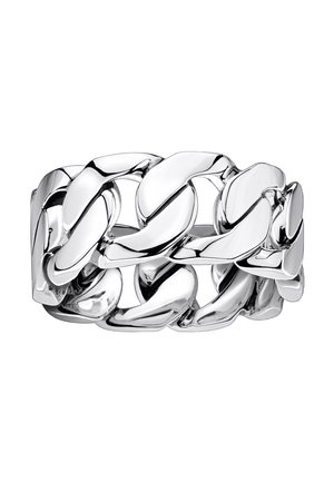 Dicker silberner Ring aus Kettengliedern mit großen, polierten, ineinandergreifenden ovalen Gliedern, die einen durchgehenden Ring bilden.