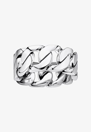 Dicker silberner Ring aus Kettengliedern mit großen, polierten, ineinandergreifenden ovalen Gliedern, die einen durchgehenden Ring bilden.