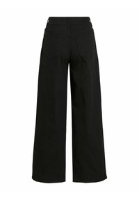 Czarne jeansy o szerokich nogawkach wykonane z denimu. Posiadają dwie tylne kieszenie oraz wysoki stan. Gładka faktura z wytrzymałym wykończeniem materiału.