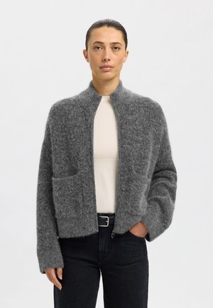 Selected Femme SLFSIA ZIPPER CARDIGAN - Cardigan - medium grey melange