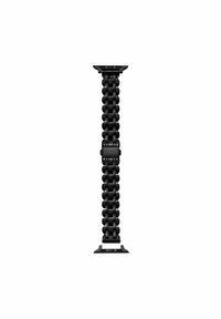 Correa de reloj de goma negra con un diseño de eslabones segmentados y un cierre de metal. La correa es suave y tiene un acabado mate, adecuada para diferentes tamaños de muñeca.