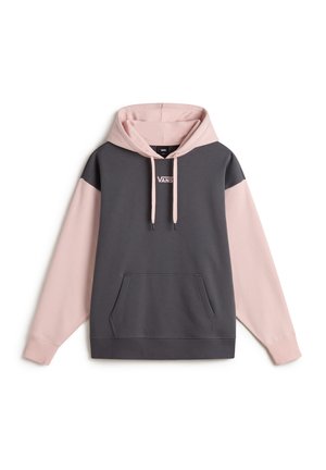 Felpa con cappuccio, corpo grigio e maniche rosa, caratterizzata da una tasca a marsupio, orlo a coste e coulisse. Logo stampato sul davanti.
