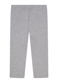 Leggings de algodón gris con una textura suave, sin costuras visibles y de corte recto, diseñados para una apariencia ajustada a lo largo de la pierna.