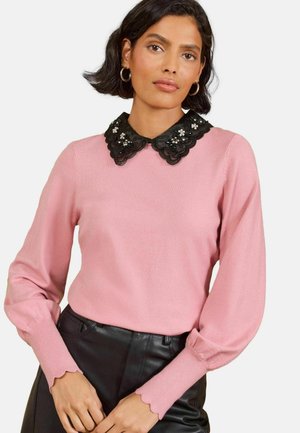 Love & Roses, EMBELLISHED COLLARED KNITTED TOP - Jumper - rose pink