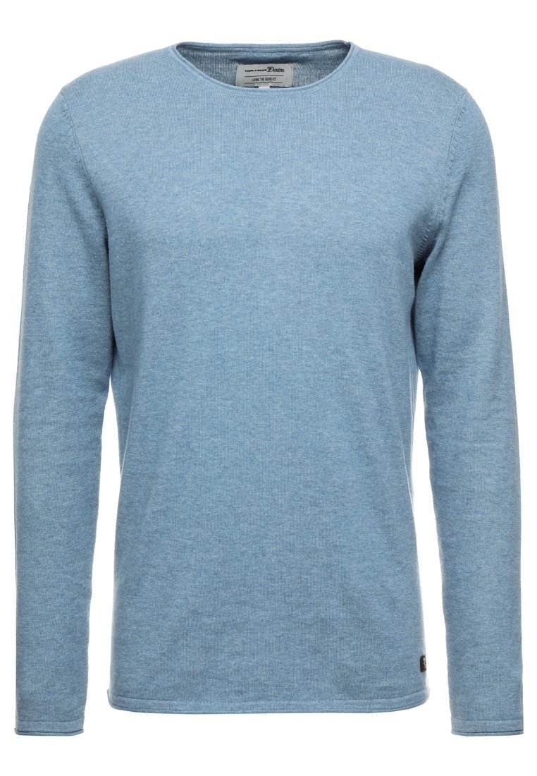 TOM TAILOR DENIM CREW ROLLED EDGES Strikkegenser faded TOM TAILOR DENIM CREW ROLLED EDGES - Strikkegenser - faded blue melange