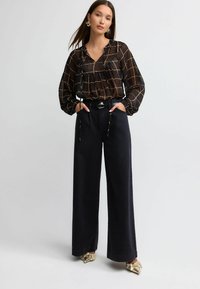 Next LONG SLEEVE TIE NECK - Blouse - black brown check
