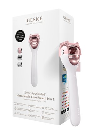 SmartAppGuided MicroNeedle gezichtsroller met 9 opzetstukken inclusief rozenkwartskoeling, met huidvernieuwing en roodlichttechnologie.