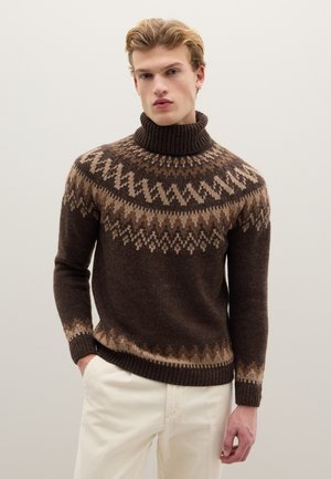 REGULAR FIT TURTLENECK WITH  PATTERN - Maglione - beige brown