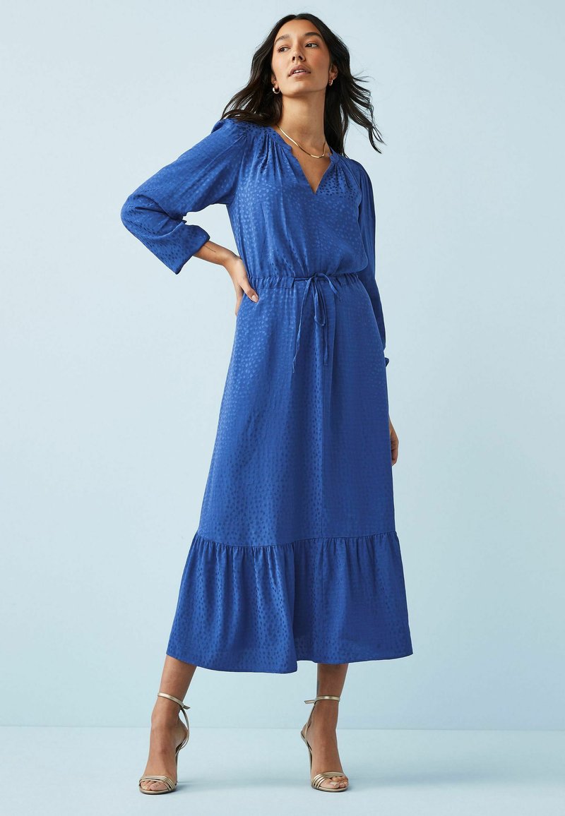 Next Tie Waist Jacquard Midi Dress Day dress blue Zalando