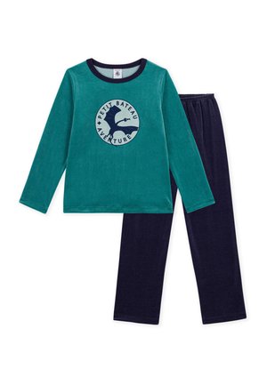 Petit Bateau, CHILDREN'S PLAIN VELOUR PYJAMAS WITH A DRAGON MOTIF SET - Pyjama set - soir new olivier