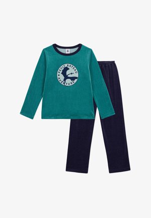 Petit Bateau, CHILDREN'S PLAIN VELOUR PYJAMAS WITH A DRAGON MOTIF SET - Pyjama set - soir new olivier