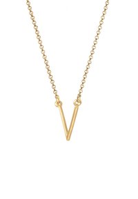 Goldkette mit einem V-förmigen Anhänger. Sie verfügt über eine feine Kette und eine glatte Textur, die das minimalistische Design betont.