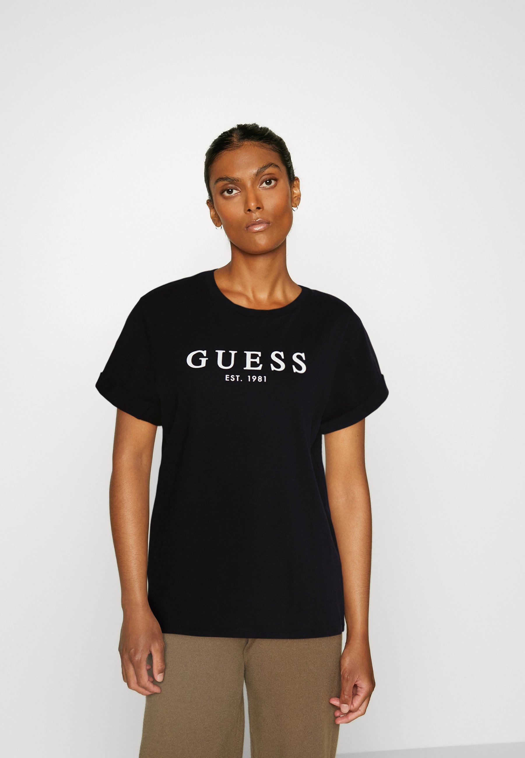 Guess ROLL CUFF - T-Shirt print - jet black/schwarz - Zalando.de