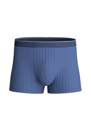 Mannen blauwe boxershorts met verticale ribbels. Voorzien van een zachte tailleband met geperst merk. Katoenmixmateriaal voor comfort.