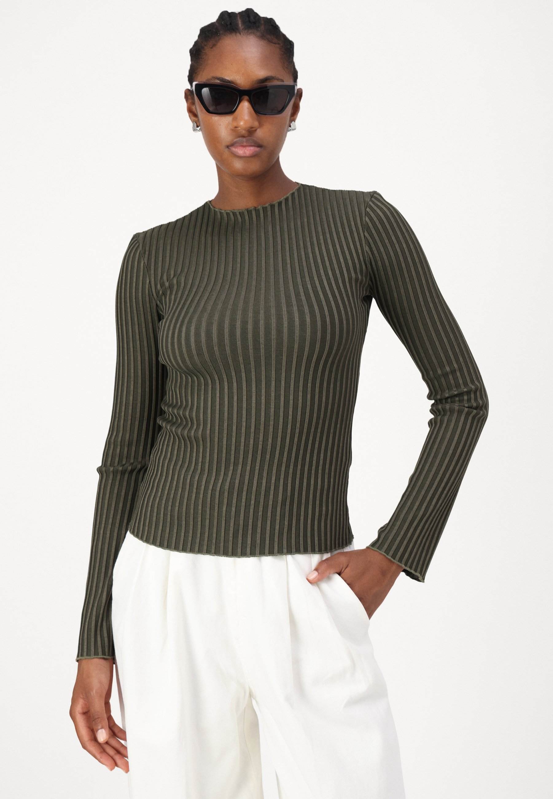 Samsøe Samsøe SACRANE - Long sleeved top - green rib contrast/dark