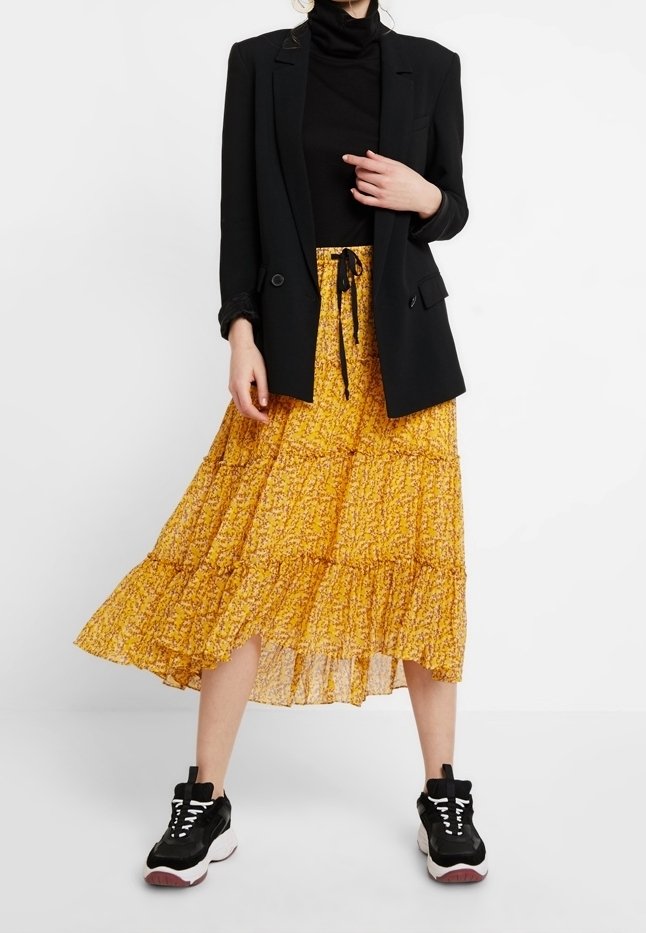 Lot Femme : Jupe En Soie Jaune + 2 Corsages (chemisiers) - Taille S/38 - Motif Pois - Occasion Très Bon état