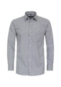 Overhemd met lange mouwen, in een blauw-witte gestreepte patroon, van soepel materiaal, met een borstzak en een klein logo.