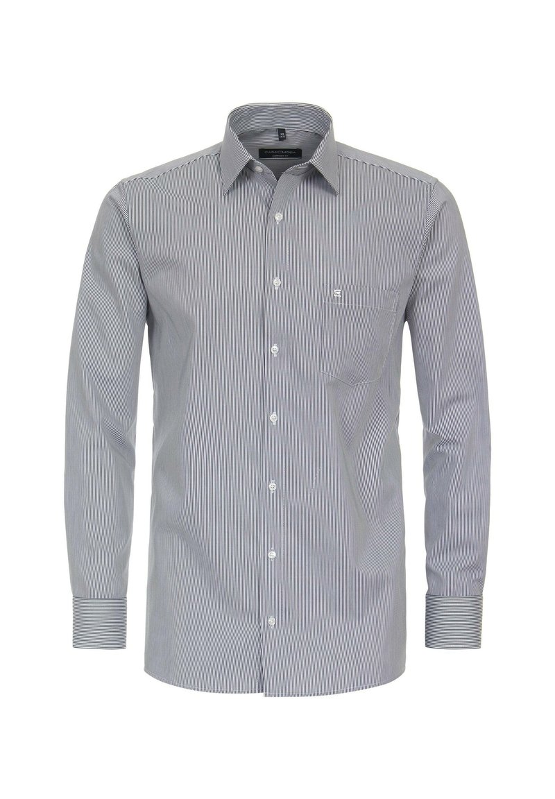 Overhemd met lange mouwen, in een blauw-witte gestreepte patroon, van soepel materiaal, met een borstzak en een klein logo.