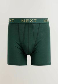 Zöld boxeralsó rugalmas derékpánttal, amelyen arany színnel szerepel a "NEXT" felirat. Az anyag sima, testhezálló fazonú és közepes hosszúságú.