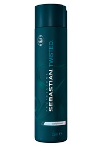 Sebastian Twisted Conditioner in einer dunkeltürkisfarbenen Plastikflasche mit schwarzem Deckel und silbernen Akzenten, beschriftet mit Produktdetails und Volumen.