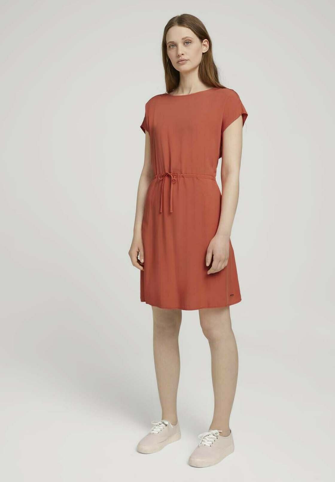 Tom Tailor Denim Kleider Jumpsuits Minikleid Mit Lenzing Tm Ecovero Freizeitkleid Sundown Coral Hellrot Zalando De 