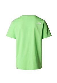 Camiseta de manga corta en algodón verde brillante, con un pequeño logo blanco en la parte superior de la espalda. Diseño simple, cuello redondo, textura ligera.