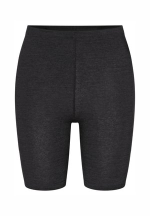 Shorts da bici neri elasticizzati con una texture liscia e un design aderente, che arrivano a metà coscia, dotati di una vita senza cuciture.