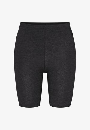 Mustat joustavat pyöräilyshortsit, joissa on sileä pinta ja tiukka muotoilu, ulottuen reiden keskivaiheeseen, ja niissä on saumatön vyötärö.