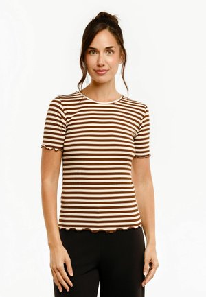 Liberté Essentiel, NATALIA SS BLOUSE - Tričko s potlačou - brown creme stripe