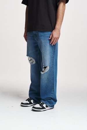 ANDUIN RIPPED BAGGY - Džíny Relaxed Fit - mid blue