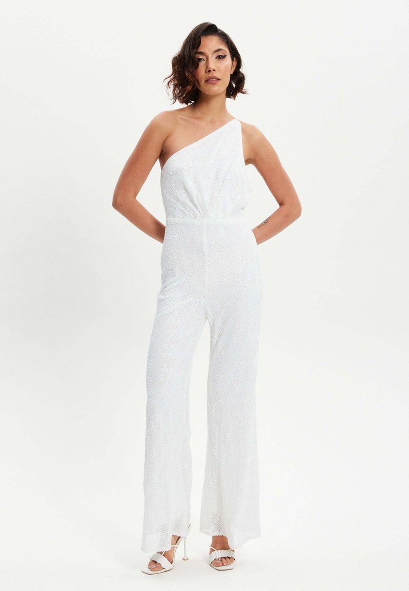 Liquorish SEQUIN ONE SHOULDER  - Jumpsuit - white