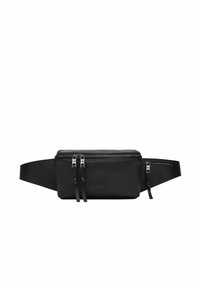 Sac à taille en cuir noir avec deux zips et surface texturée. Doté d'une bandoulière ajustable et d'un design minimaliste. Convient pour un usage décontracté.