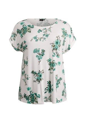 Lühikeste varrukatega valge tipp rohelise lillemustriga. Omab ümmargust kaelust ja lõdvestunud istuvust. Valmistatud pehmest, kergest kangast.