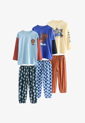 Next, REGULAR FIT 3 PACK SET - Pyjamas - blue brown dinosaur
