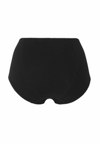 Schwarze Baumwoll-Unterwäsche mit hoher Taille, glatter Textur, elastischem Bund und nahtlosen Kanten für hohen Tragekomfort. Einfaches und funktionales Design.