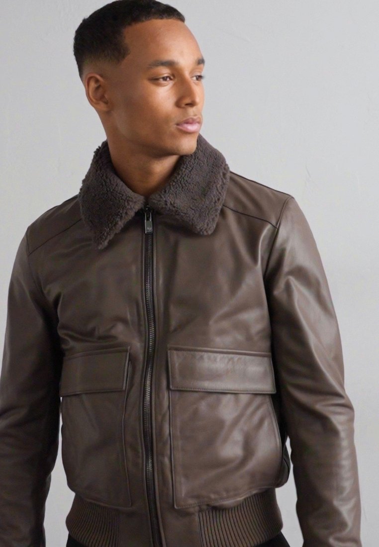 Pal Zileri GIUBBINO - Leather jacket - dark brown/mottled dark