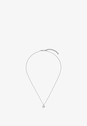 Sølvkæde med justerbar lås og lille sløjfeformet vedhæng besat med rosa sten.