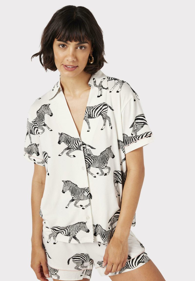 Chelsea Peers ZEBRA PRINT V-NECK BUTTON UP - Pyjama - white