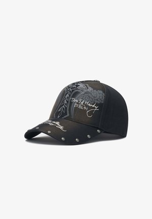 Ed Hardy, UNISEX STORMING ROSE WASHED 5 PANEL TRUCKER CAP - Cappellino - black