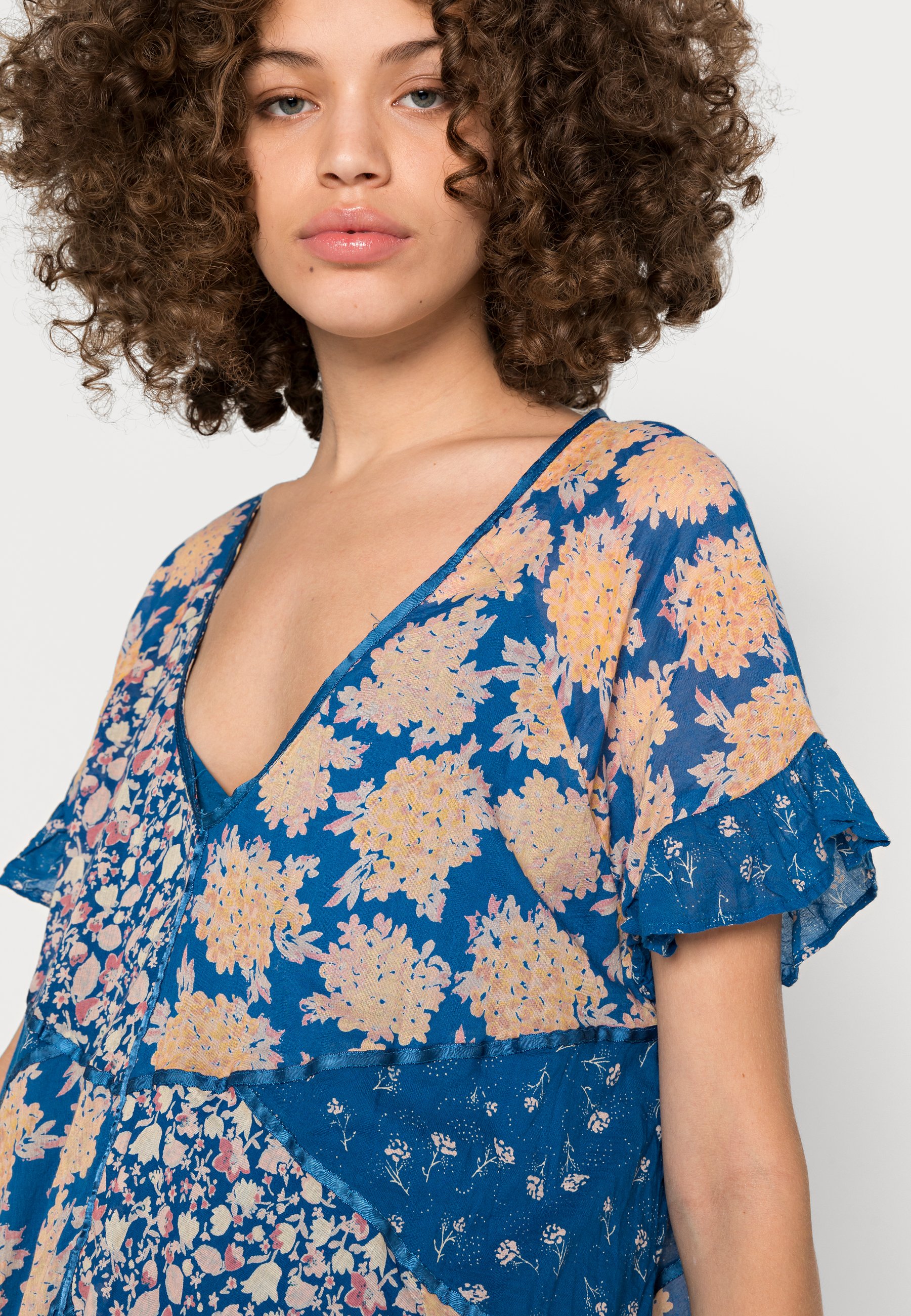 Free People Wildflower Patchwork Mini Day Dress Indigo Combo, Women's, Size: 16, Blue