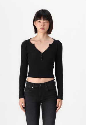 Cozy Ribbed Seamless Fabric Icon Henley - Long sleeved top - black
