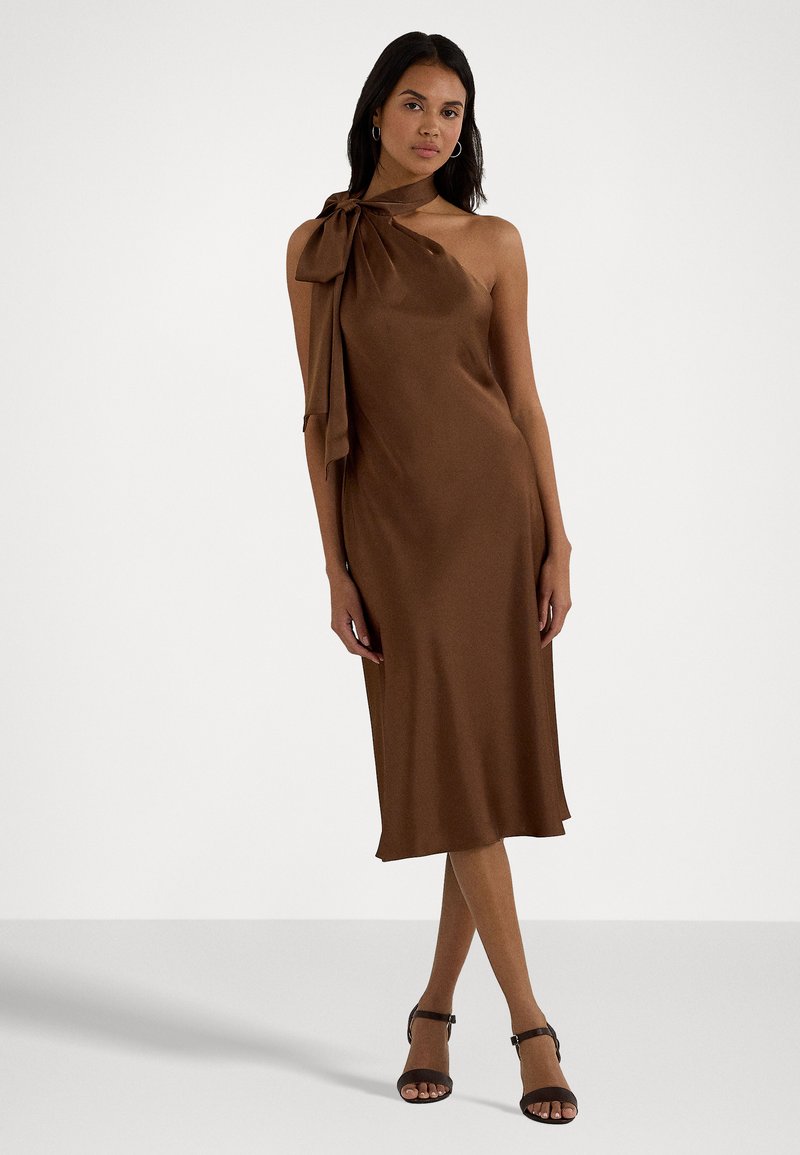 Lauren Ralph Lauren SATIN CHARMEUSE TIE NECK COCKTAIL DRESS - Vestito  elegante - dark terracotta/marrone - Zalando.it