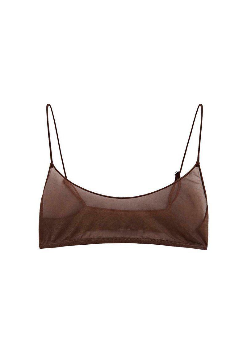 Brun mesh bralette med tynde justerbare stropper, et sømløst design og blød, let tekstur for komfort.