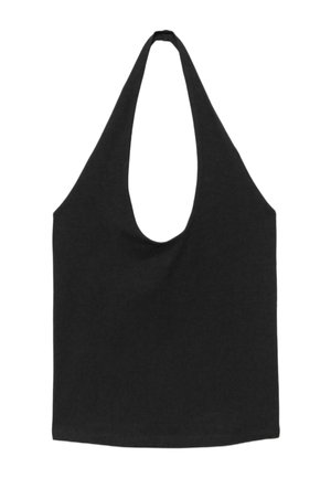 Sac cabas en tissu noir avec des bretelles larges et arrondies et un compartiment principal ouvert, présenté sur fond blanc.